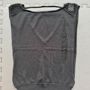 Black Sleeveless Knit Top with Mesh Shoulder & Distressed Finish